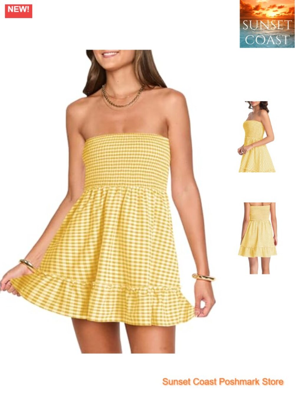 Strapless Tube Dress for Women Shirred Ruffle Mini Summer Beach